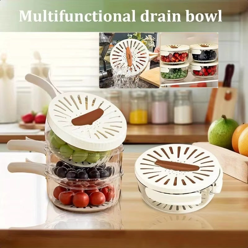 Multifunctional Drain Basket Fruit Vegetable Washing Strainer Basket with Lid Food Fresh Organizer Storage Box Kitchen Gadget
