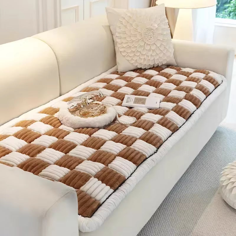 Magic Sofa Cover Thicken Garden Protective Couch Cover Plaid Cream-Coloured Large Plaid Square Pet Mat Bed Flannel Couch Cover